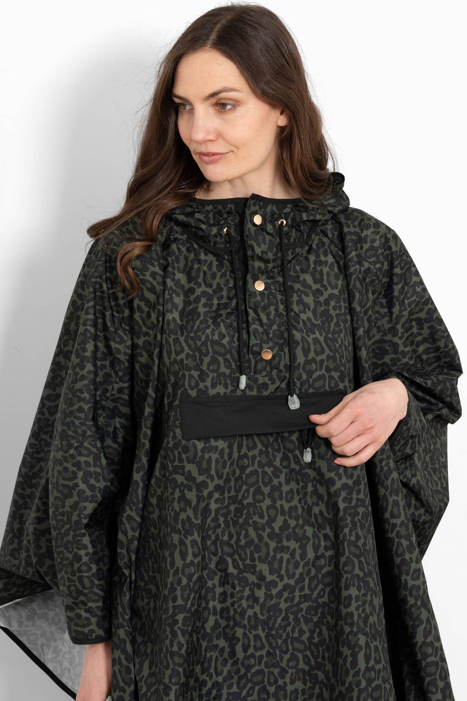 Sarta - Wholesale Poncho - Women's - Aspen Rain Poncho - Khaki/Black, Leopard3