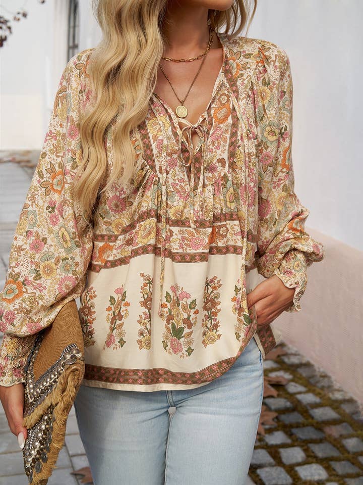 world apparel - Wholesale Blouse - Women's - 2025 NEW Bohemian Rhapsody Resort Chic Print Top16