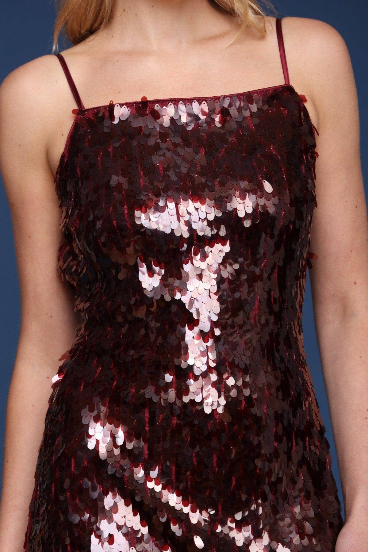 Burgundy Sequin Open Back Mini Dress for wholesale on Faire4