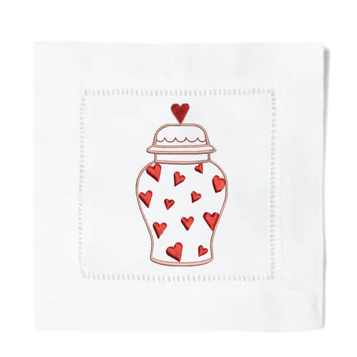 Blythe Embroidery Co. - Wholesale Dinner & Cloth Napkin - Valentine Ginger Jar Cocktail Napkins