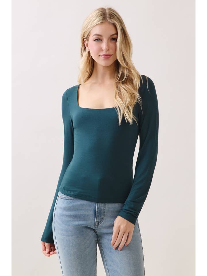 Final Touch - Wholesale Knit Top - Women's - Double Layer Square Neck Long Sleeve Top - VT1710925