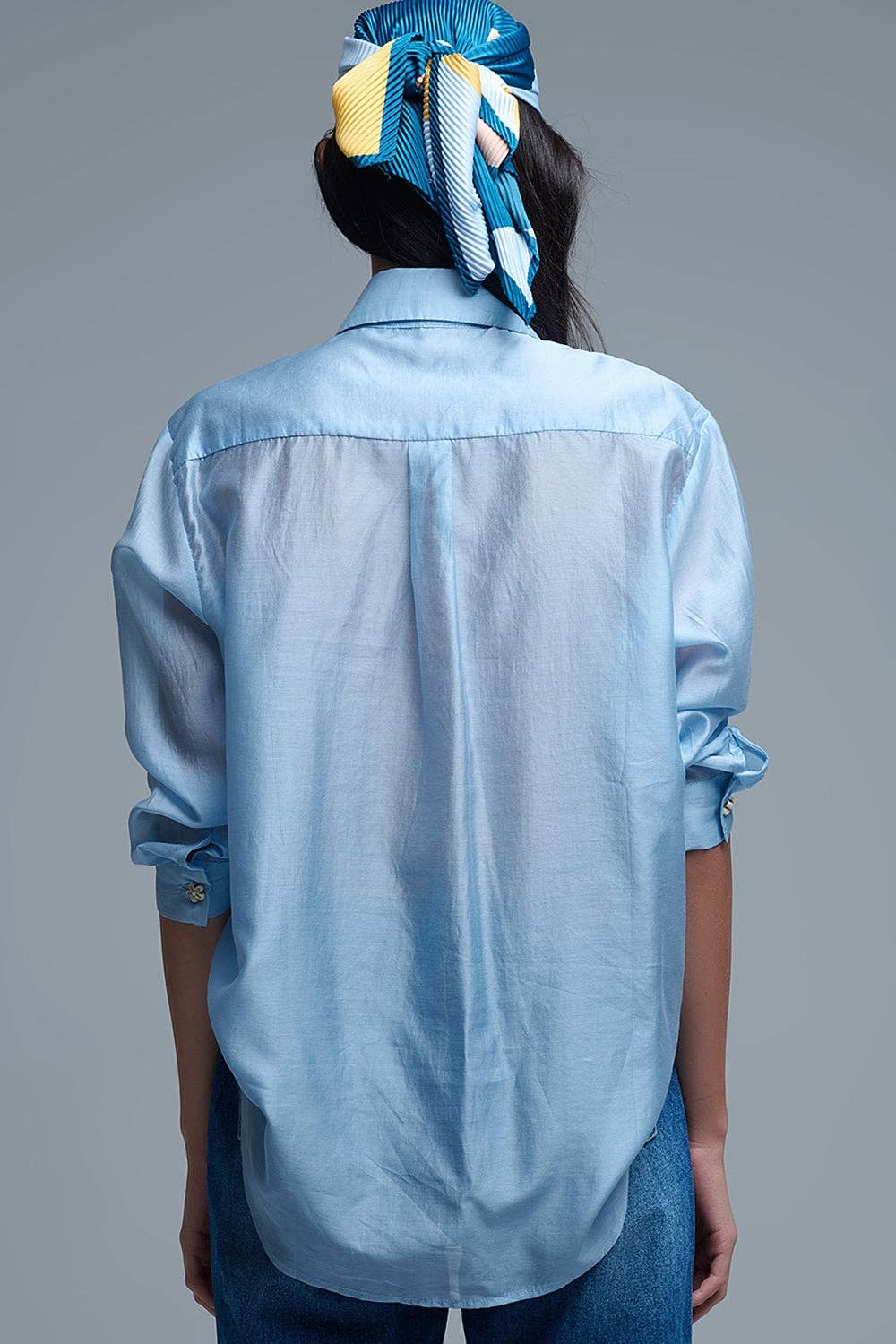 Silky Loose Shirt With Button Medley in Blue for wholesale on Faire6