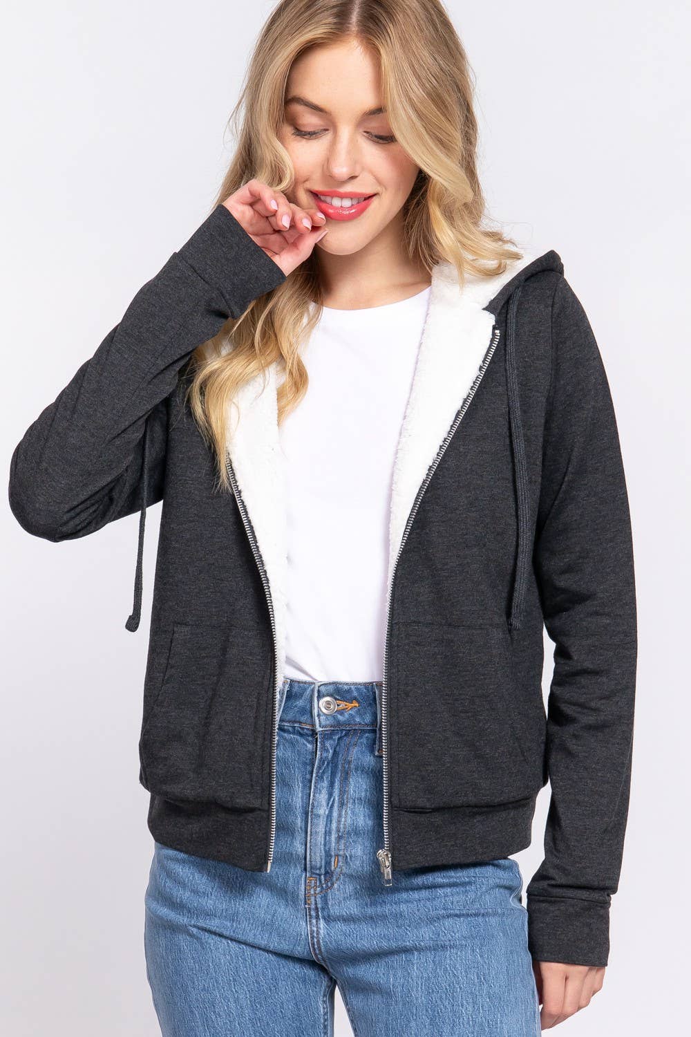 Active Basic | Active USA - Venta al por mayor Sudadera con capucha - Mujer - Chaqueta interior de felpa francesa con capucha y cremallera de piel sintética20