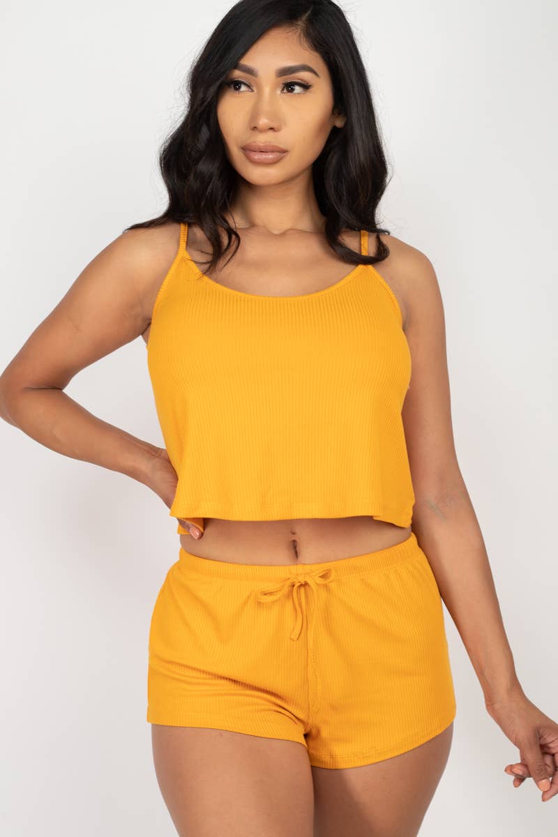 CAPELLA APPAREL - Wholesale Lounge Set - Women's - Ribbed Strappy Top & Shorts Lounge Set2