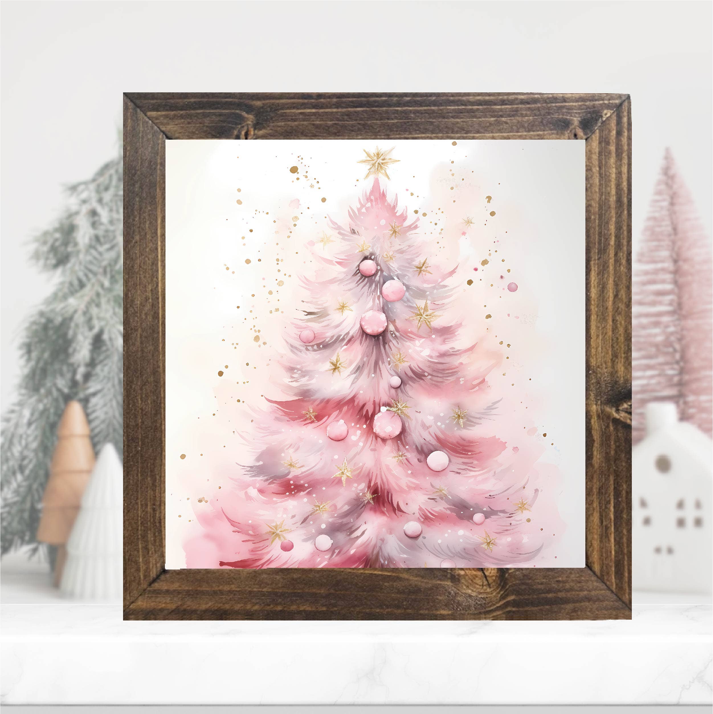 Teele and Co. - Wholesale Sign - Pink Christmas Tree Framed Sign     1