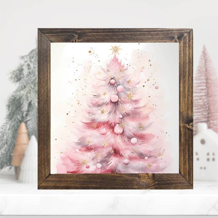 Teele and Co. - Wholesale Sign - Pink Christmas Tree Framed Sign 1