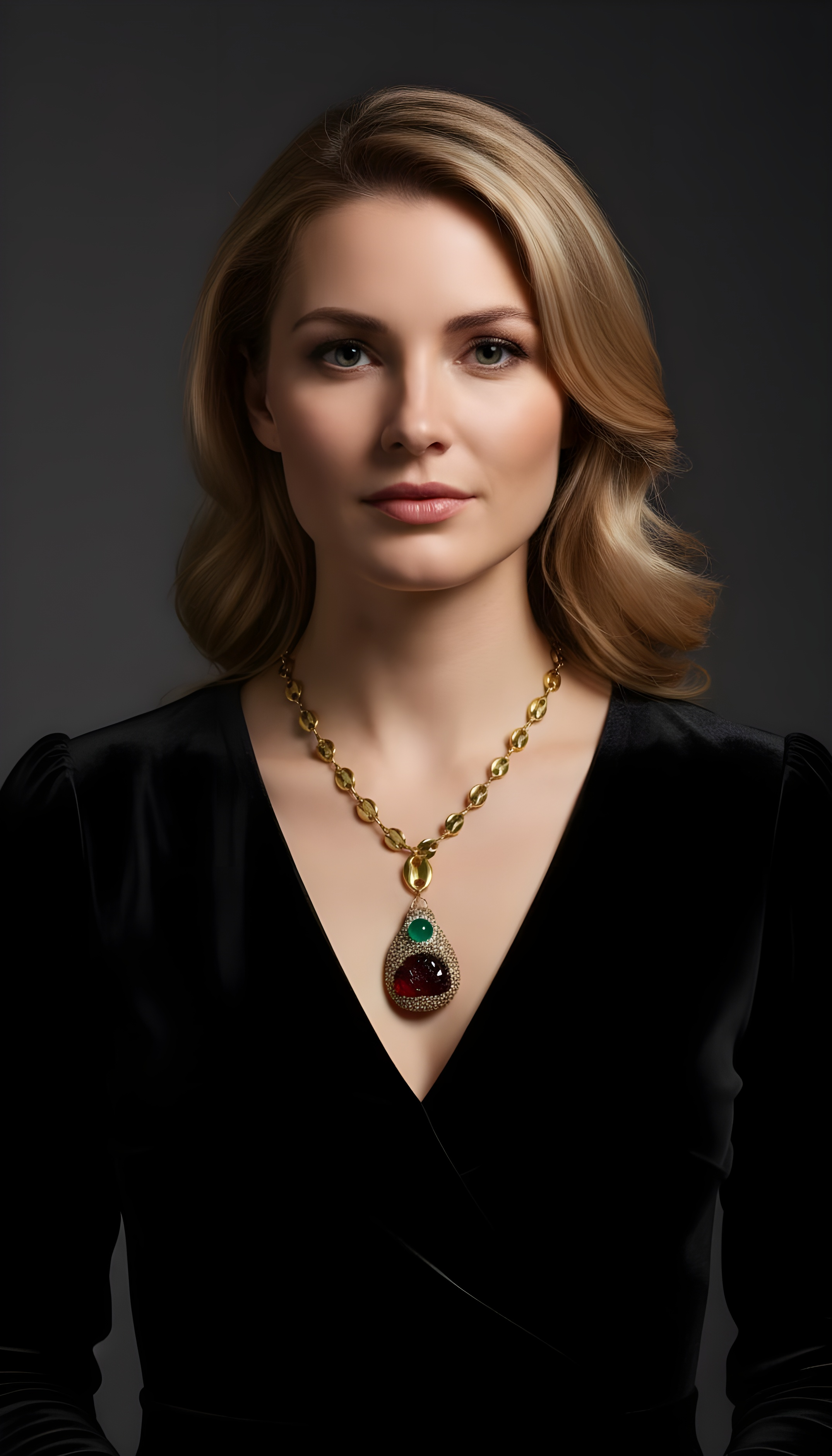 PHOEBE´S - Wholesale Pendant/Charm Necklace - Collar de acero inoxidable con colgante de piedras preciosas rojas y verdes0