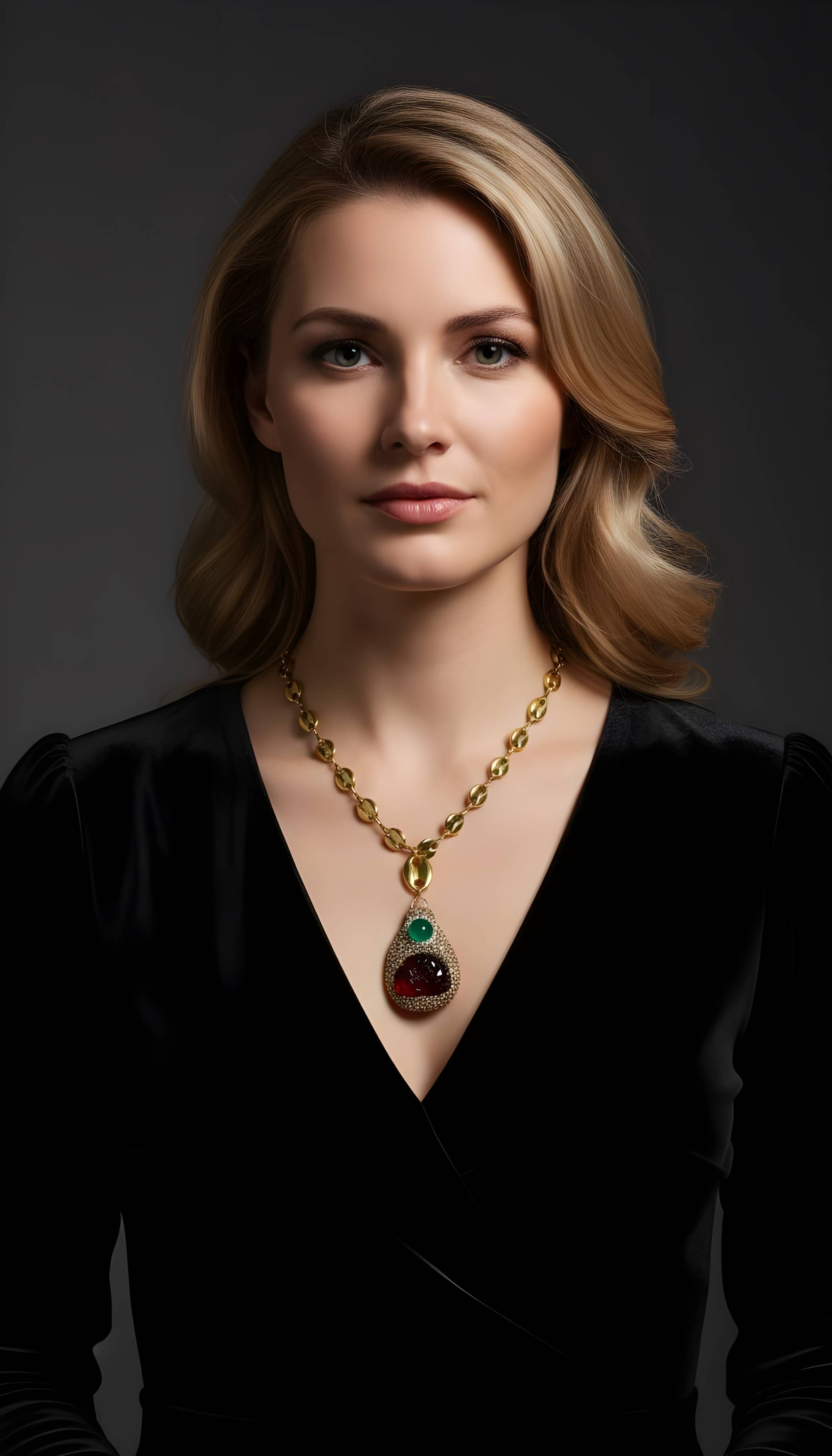 PHOEBE´S - Wholesale Pendant/Charm Necklace - Collar de acero inoxidable con colgante de piedras preciosas rojas y verdes