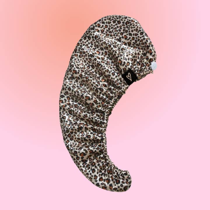 Reversible Microfiber/Satin Hair Towel | Quick Dry | Leopard for wholesale by BlveOlive