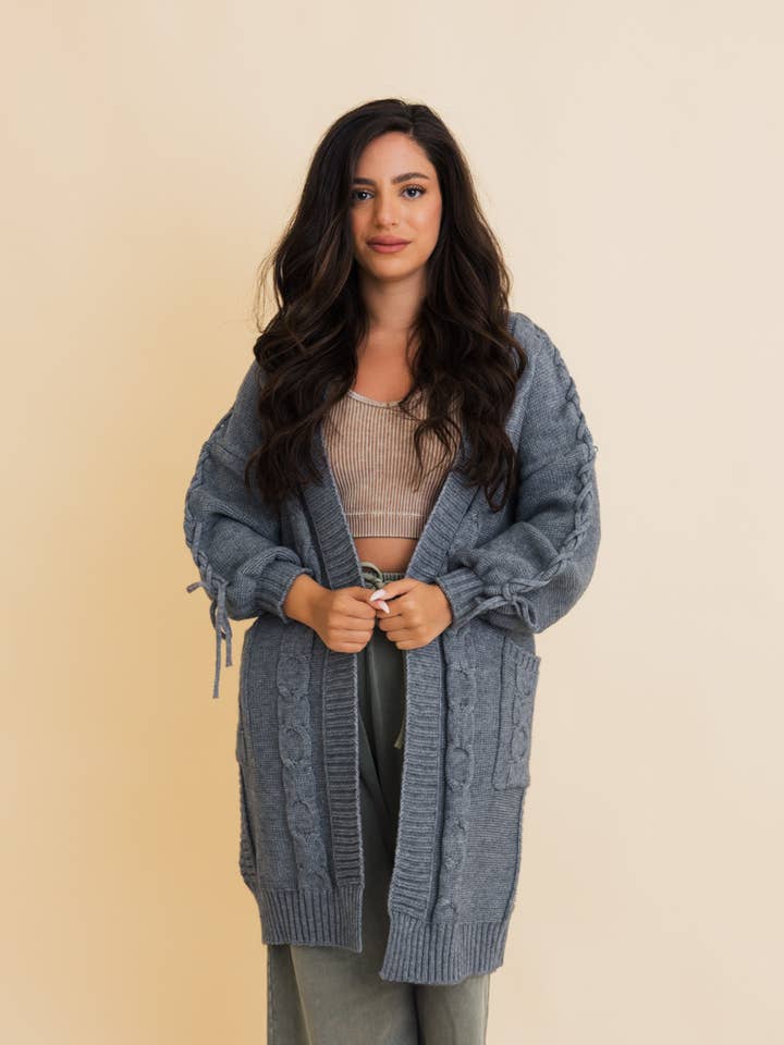 Leto Accessories - Wholesale Cardigan β Womenβs - Get Cozy Cable Knit Oversized Cardigan w/ Adjustable Sleeves2