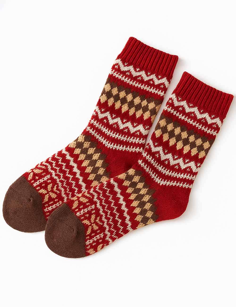 Sweetkama - Vente Chaussettes – femme - Chaussettes mi-mollet en tricot Fair Isle chaudes d'hiver de Noël pour femmes1