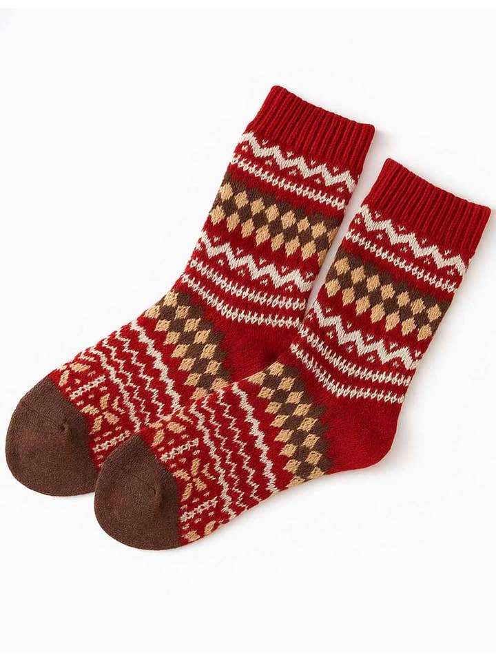 Sweetkama - Vente Chaussettes – femme - Chaussettes mi-mollet en tricot Fair Isle chaudes d'hiver de Noël pour femmes1