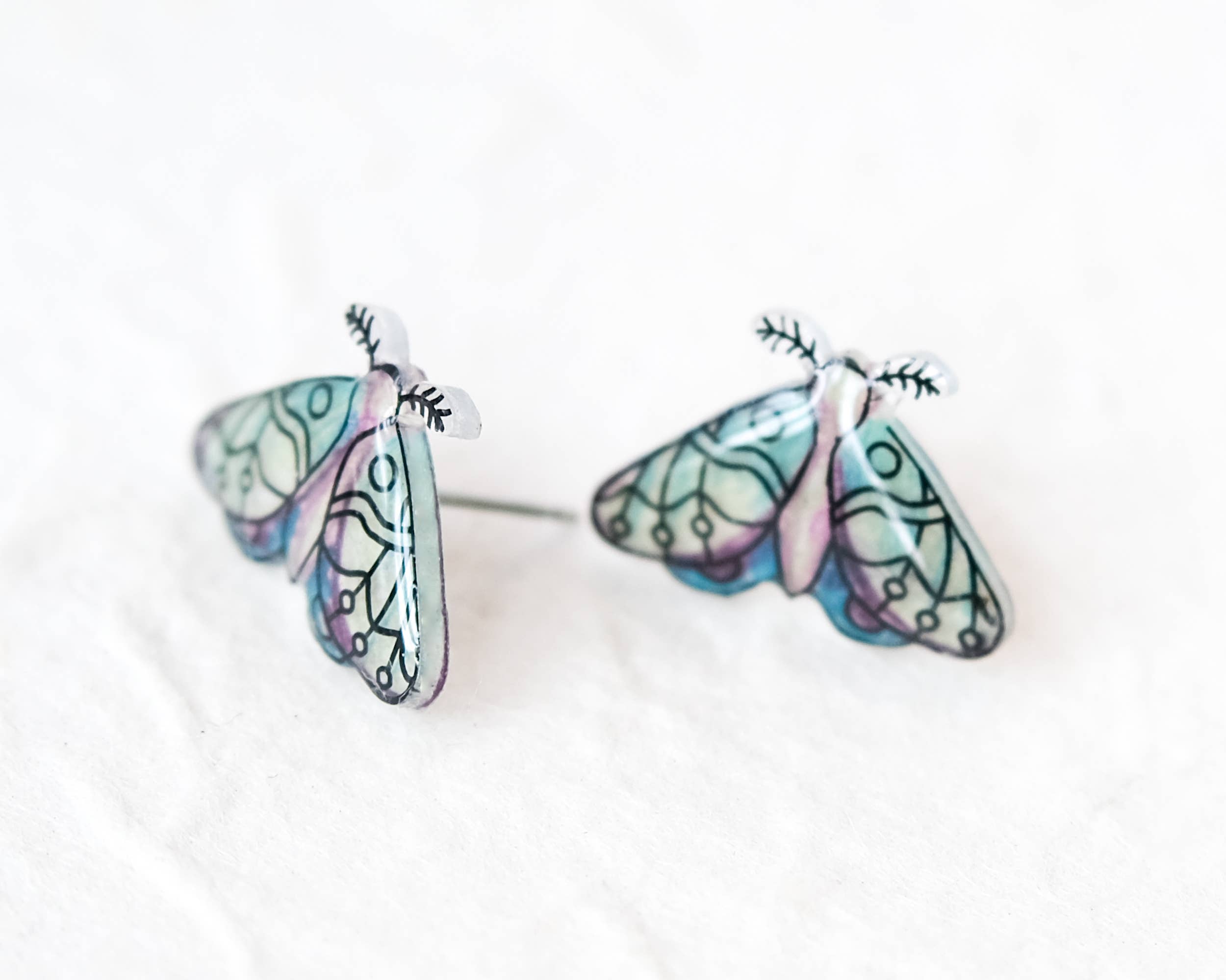 Poptone Co. - Wholesale Stud/Post Earrings - Green Forest Night Moth Stud Earrings1