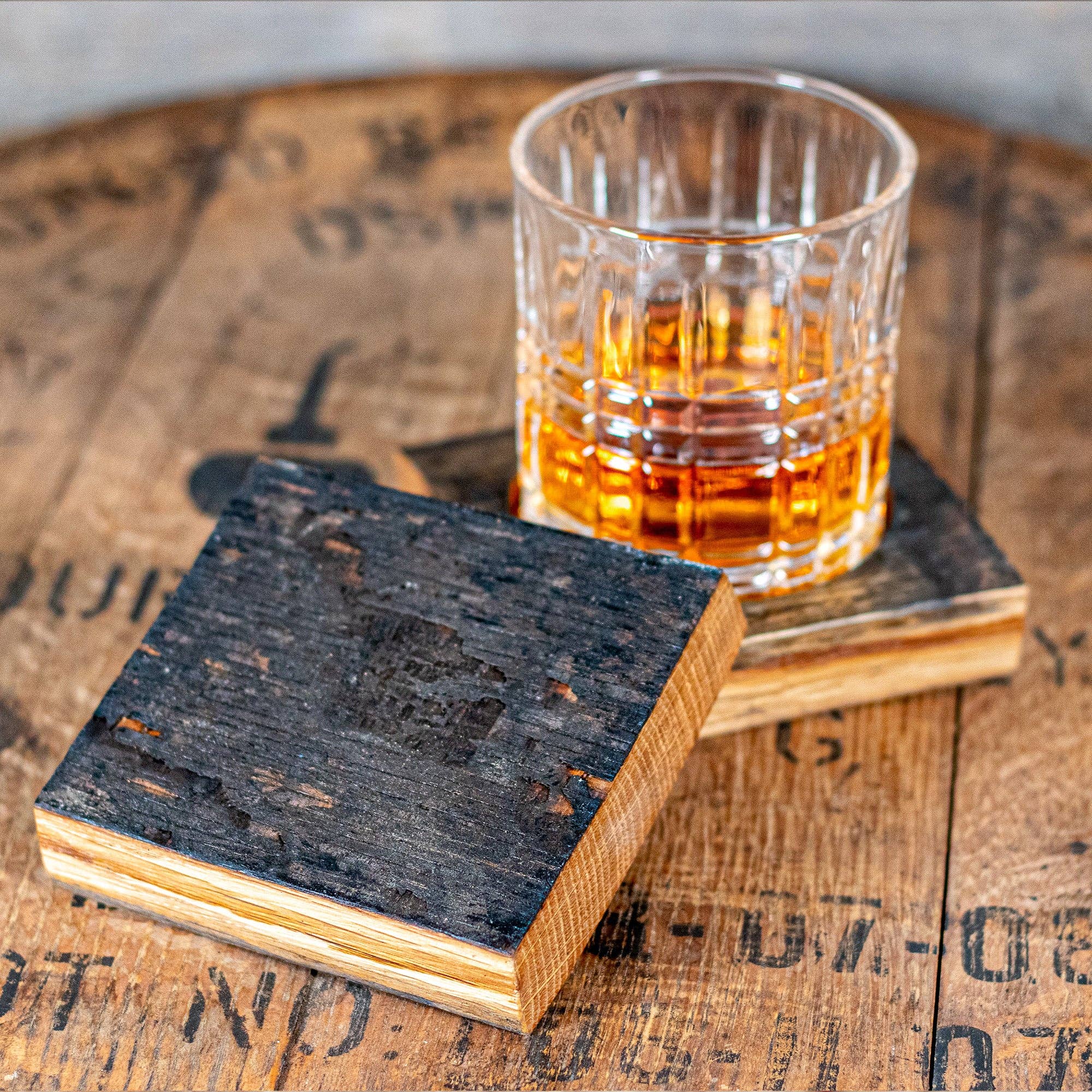Southern Drinking Club - Wholesale Cocktail/Liquor Glass - Whiskey Glass and Barrel Coaster Set4