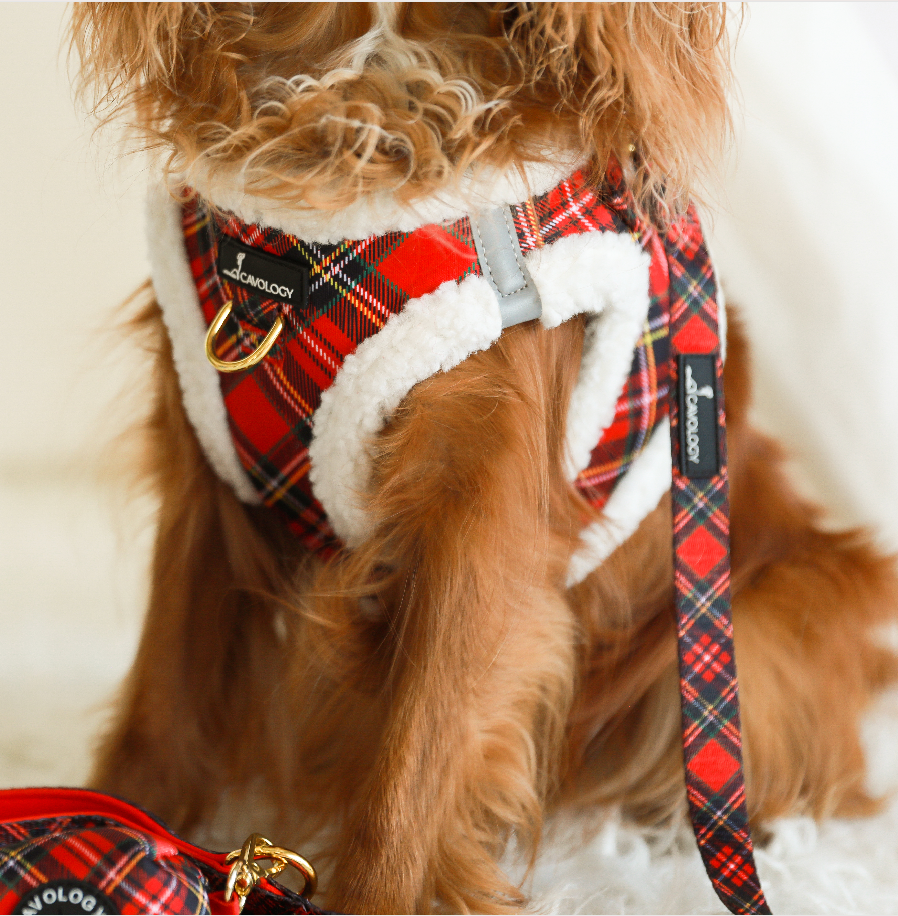 Cavology - Wholesale Pet Harness - Dog - VEST STEP IN HARNESS - Red Plaid Tartan Sherpa Winter Wonderland1