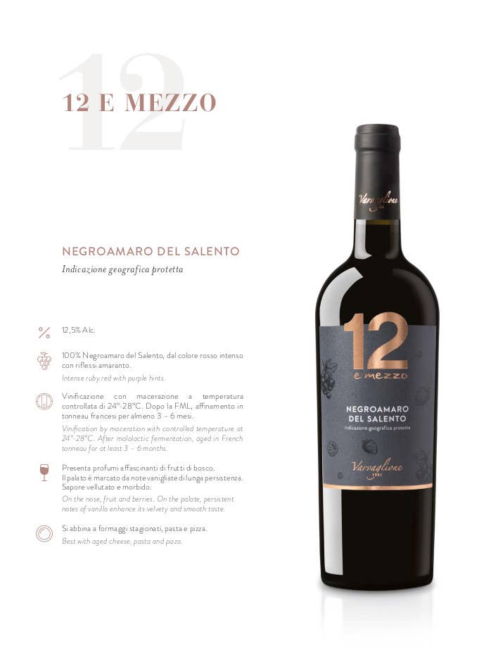 Metina SAS - Wholesale Red Wine - Negroamaro Del Salento IGP 12 E Mezzo Varvaglione 1