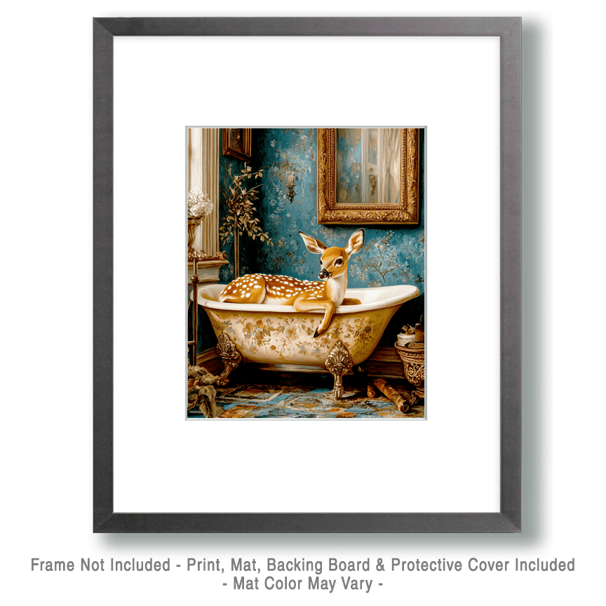 Mowbi - Wholesale Art Print - Fawn in Bathtub - Bathroom Wall Art Prints – 8″x10″ Artwork for 11″x14″ Frame1