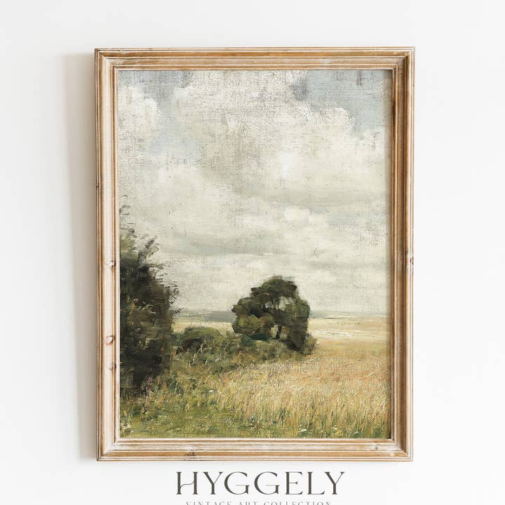 Vintage Green Landscape Painting | Golden Field Print L156 for wholesale by Hyggely