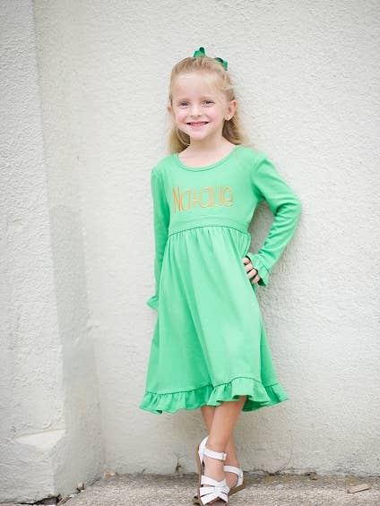 SALE Long Sleeve Dress with Tie - GREEN for wholesale by Love That Cotton