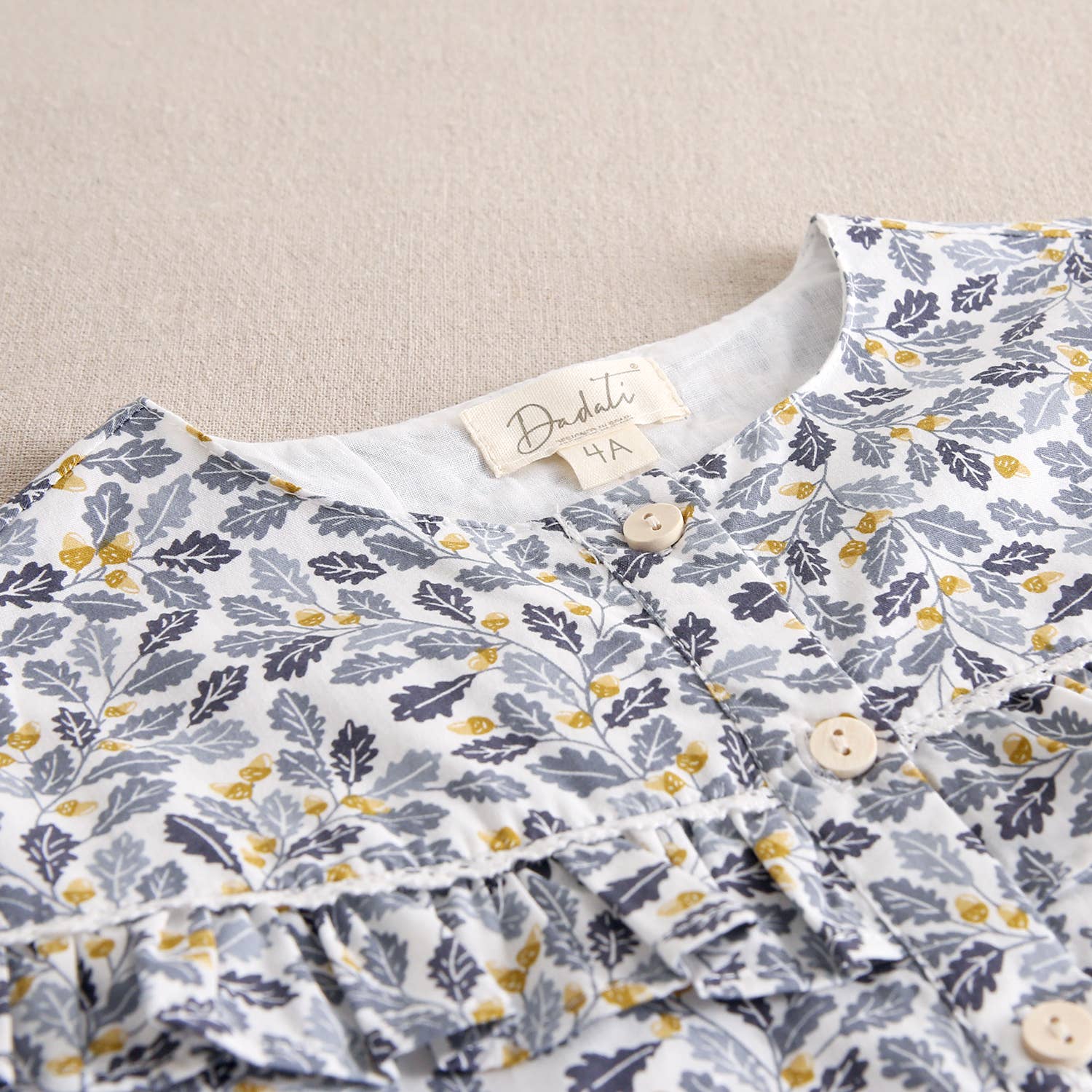 Dadati - Wholesale Dress - Kids - Girl's dress with blue and mustard leaf print4