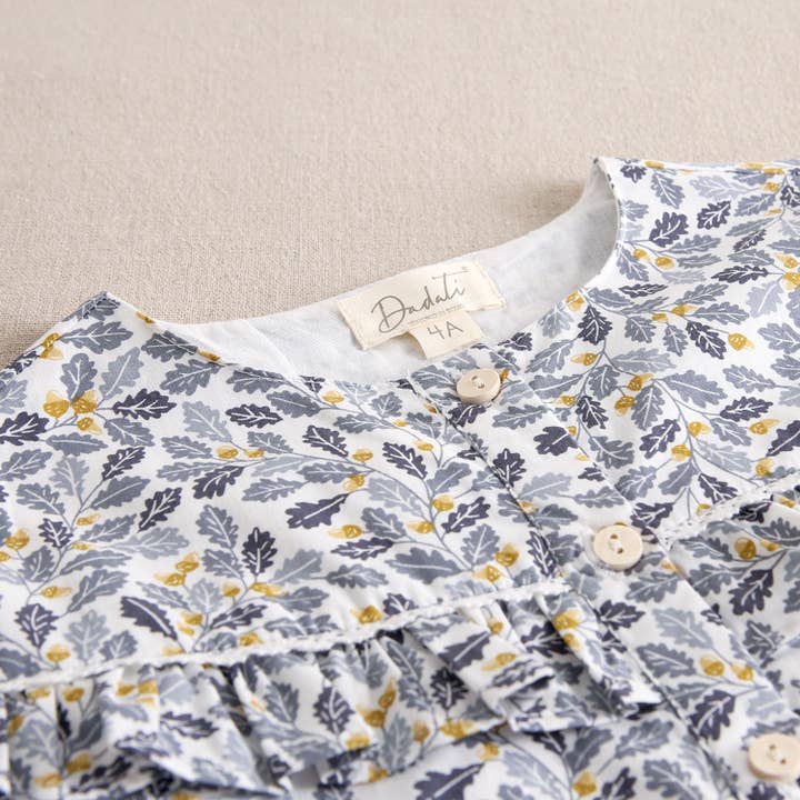 Dadati - Wholesale Dress - Kids - Girl's dress with blue and mustard leaf print4