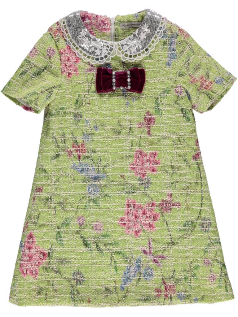 Piccola Speranza - Wholesale Dress - Kids - Vestido chanel verde com gola brilhante0