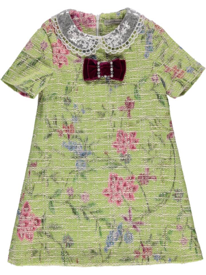 Piccola Speranza - Wholesale Dress - Kids - Vestido chanel verde com gola brilhante0