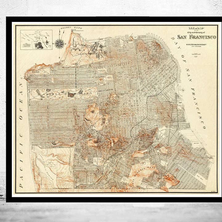 Oude kaart van San Francisco 1929 Vintage kaart | Vintage kaart muurkunst print voor wholesale door OldCityPrints - Old Maps and Posters