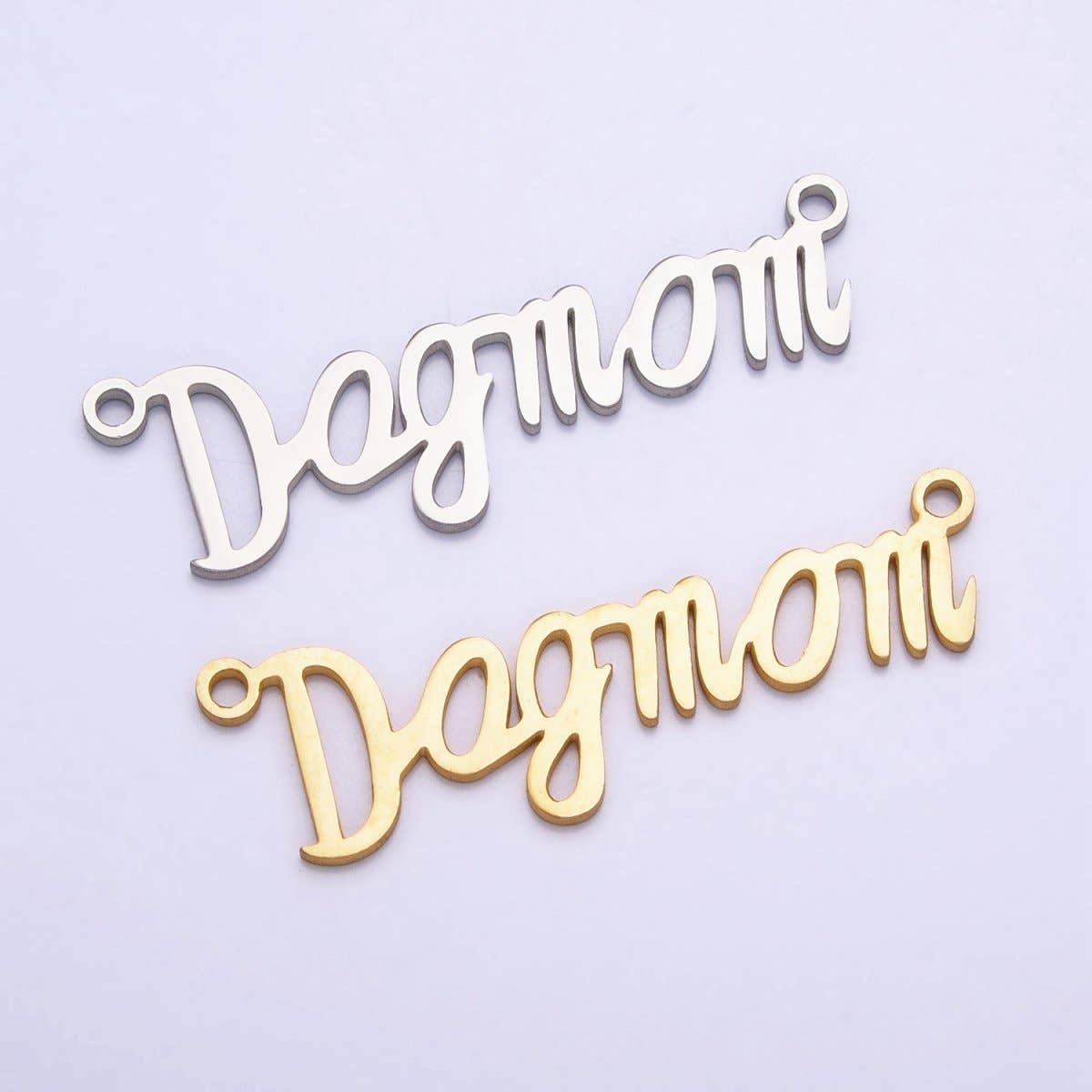 Aim Eternal - Wholesale Individual Charm/Pendant - Stainless Steel "Dog mom" Handwritten Script  Link Connector in Silver & Gold | Y-8294