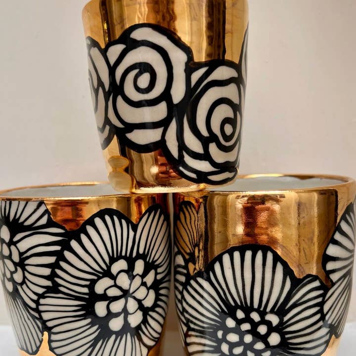 Med Handmade Botanical Vase or Tumbler Bathed in 22K Gold for wholesale by Hsieh Clay SF