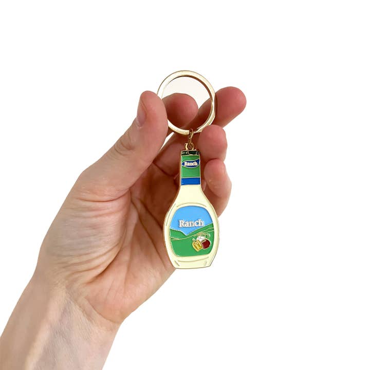 Ranch Dressing Illustrated Enamel Keychain for wholesale by Drawn Goods