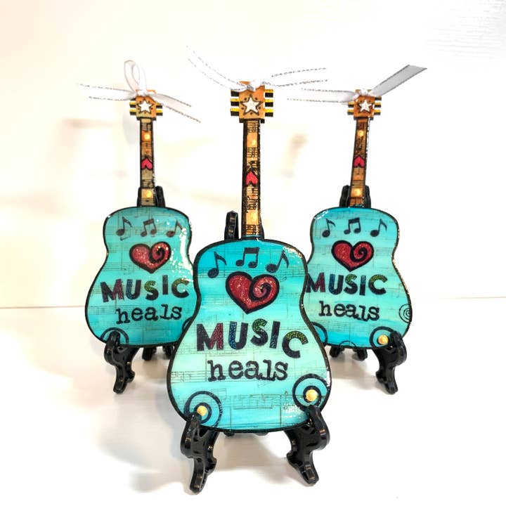 Clever Clogs Art - Wholesale Ornament - Music Heals Guitar Ornament