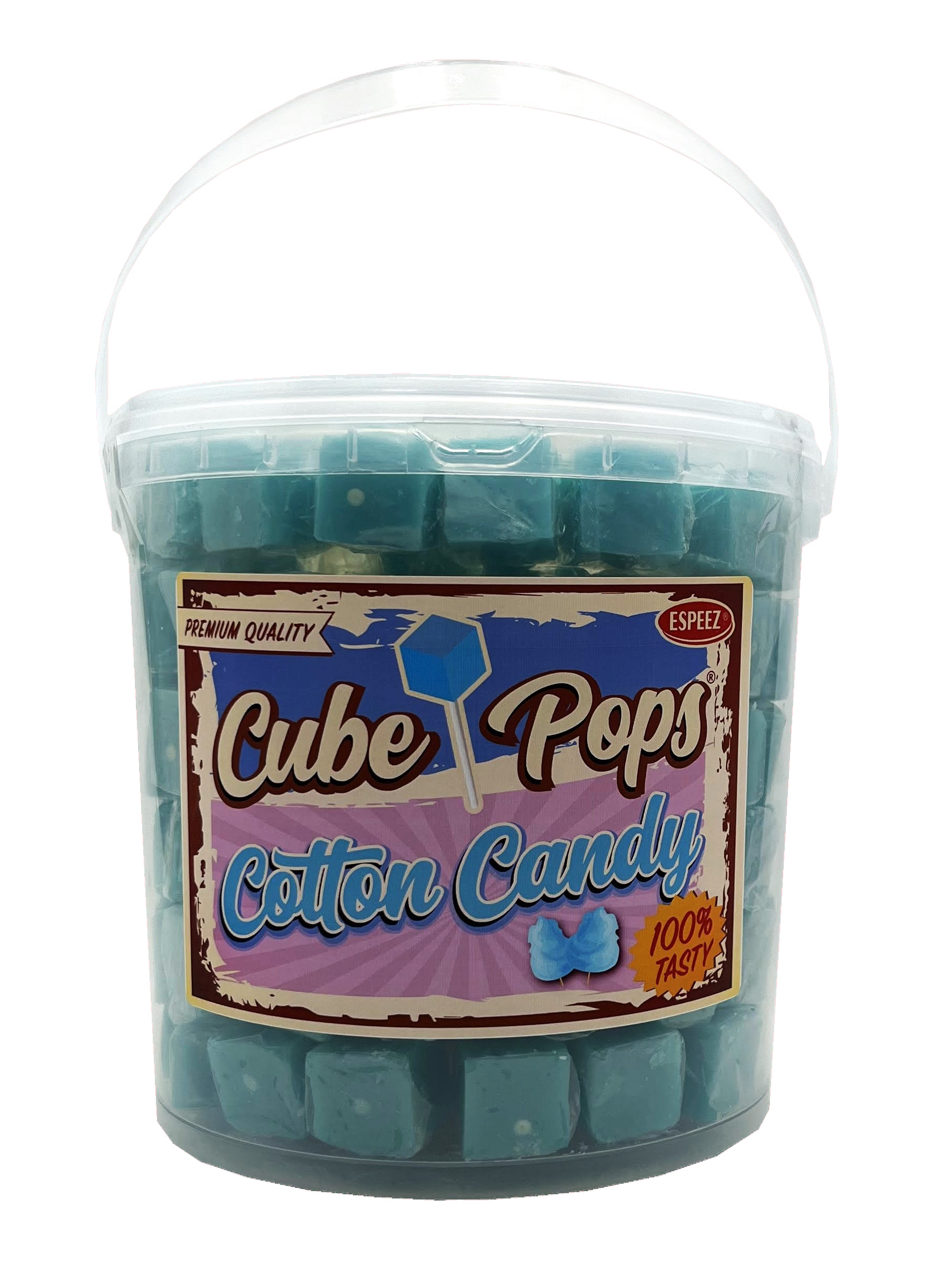 Long Island Candy Factory - Wholesale Lollipop - Espeez Retro Cube Pop Lollipop Cotton Candy Blue 100 ct Tub0