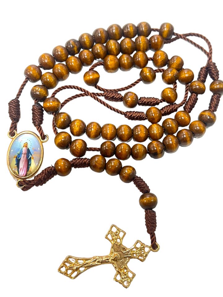 WOODEN ROSARY: OUR LADY OF GRACE W/ METAL CROSS 6MM for wholesale by SAN JUDITAS RELIGIOUS ARTICLES