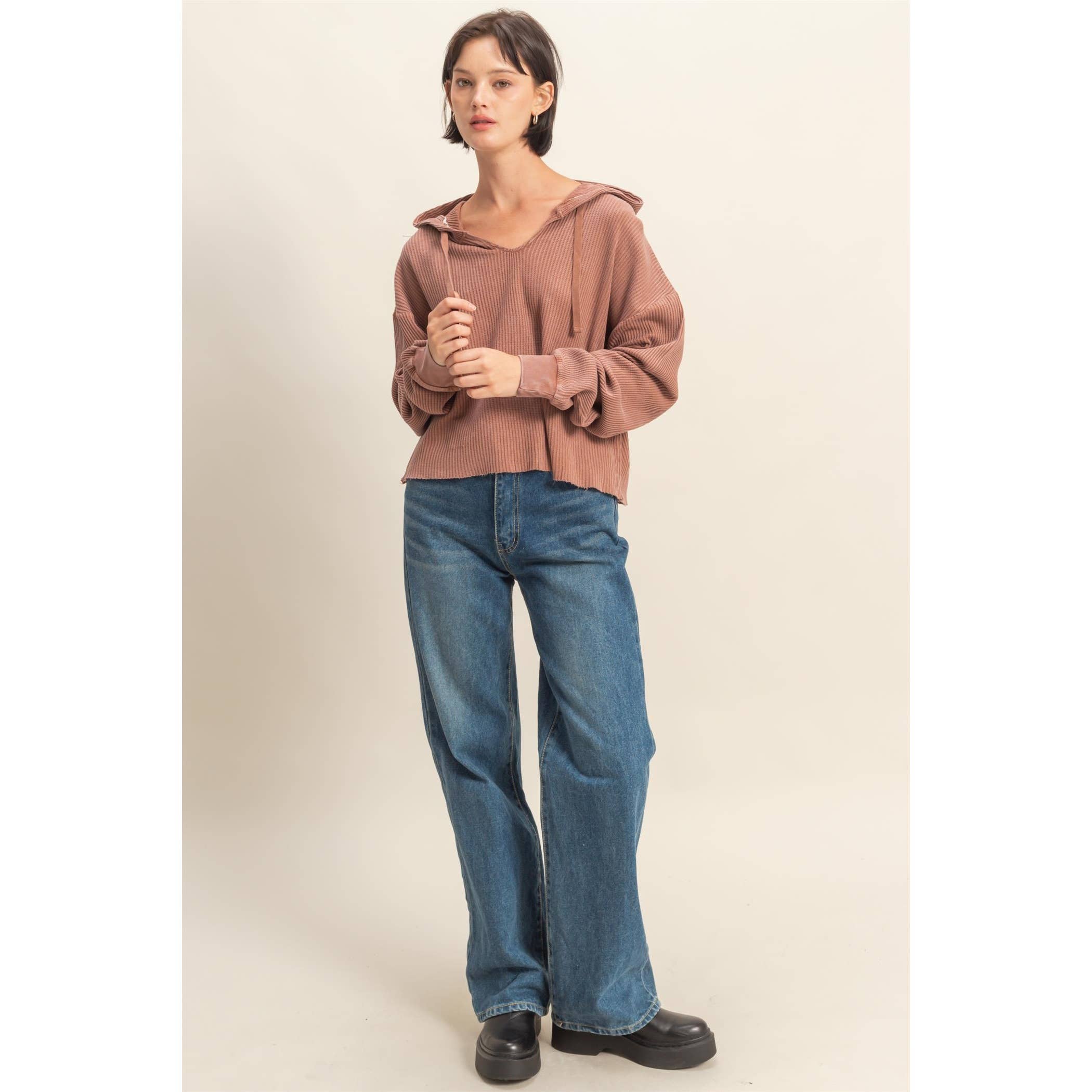 HYFVE – Hoodie – Mulher por atacado – Hoodie de Malha Waffle Cropped com Lavagem Mineral10