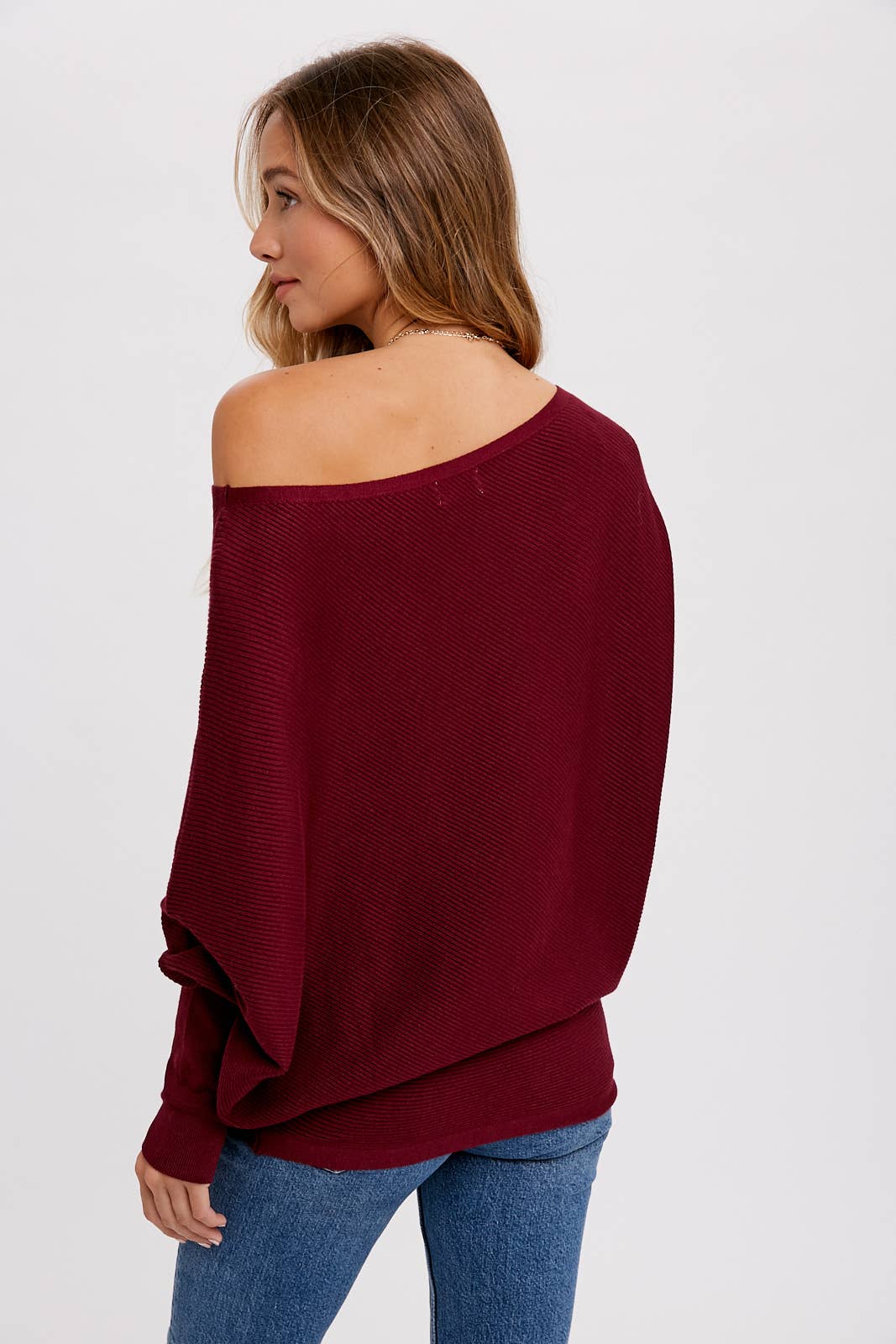 Bluivy - Wholesale Knit Sweater - Women's - ASYMMETRICAL OPEN SHOULDER DOLMAN PULLOVER30
