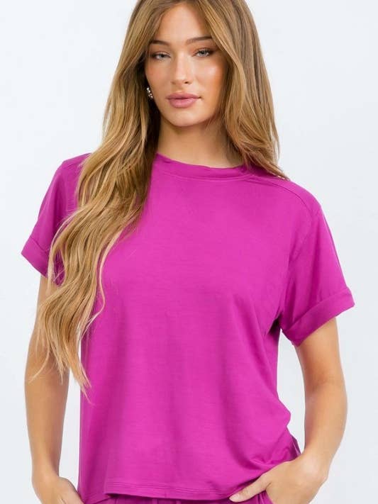 Camiseta de Manga Enrollada de Felpa Francesa de Corte Holgado para Mujer para venta al por mayor de Yelete