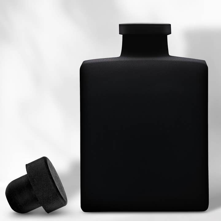 5 oz. Matte Black Rectangle Rio Glass Bottle with Bar Top for wholesale by Couronne Co.
