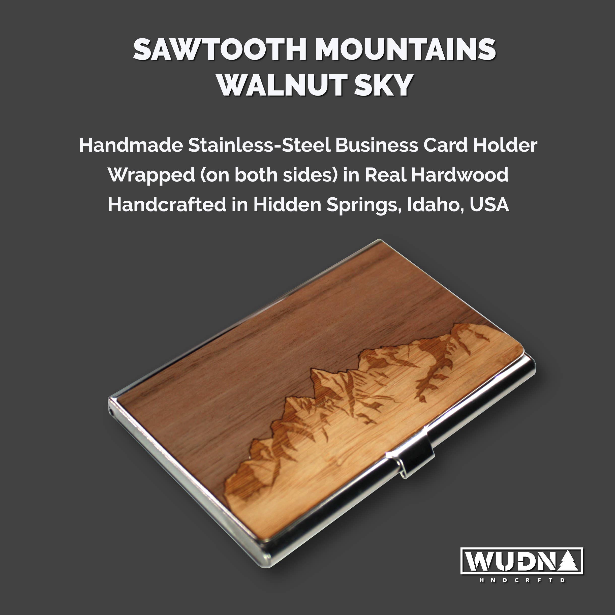 WUDN Handcrafted – Großhandel Visitenkartenetui – Handgefertigter Visitenkartenhalter aus Holz mit Sägezahn-Bergmotiv11