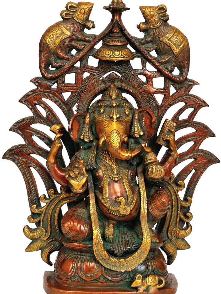Seigneur Ganesha décoré de 13 pouces en laiton | Fait à la main | Fabriqué en Inde pour la vente par Exotic India Art