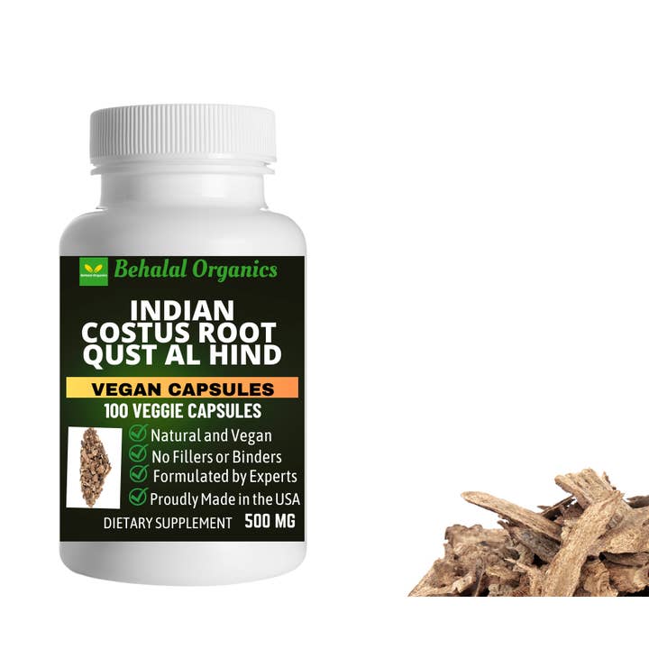 Behalal Organics - Venta al por mayor Suplementos/vitaminas para beber - Qust al Hindi 500 mg (raíz de costus india) 100 cápsulas rápidas