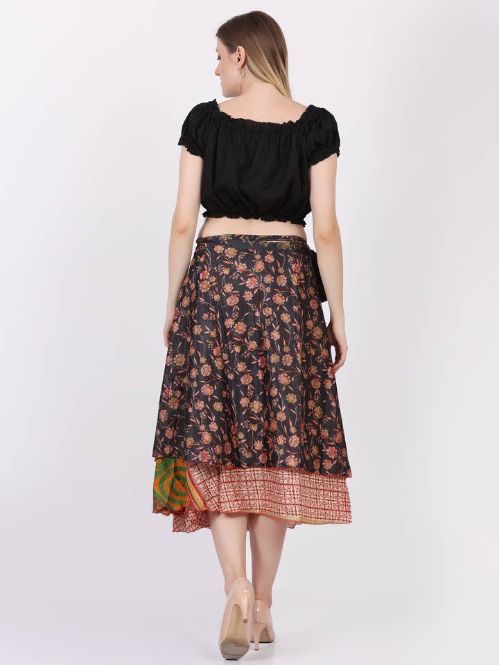 Wevez - Wholesale Skirt – Women’s - Women's Two Layer Vintage Sari Fabric Magic Skirt Mix Lot18