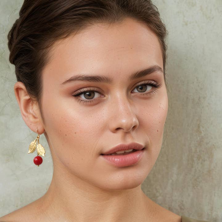 Silk Purse, Sow's Ear - Vente Boucles d'oreilles pendantes - Boucles d'oreilles vintage en laiton et cerise rouge6