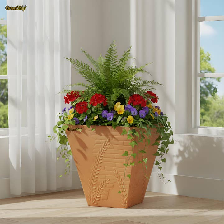 GreenShip Fern Brick Square Planter W. 12.02“x H . 12.02“ for wholesale by Greenship Garden USA