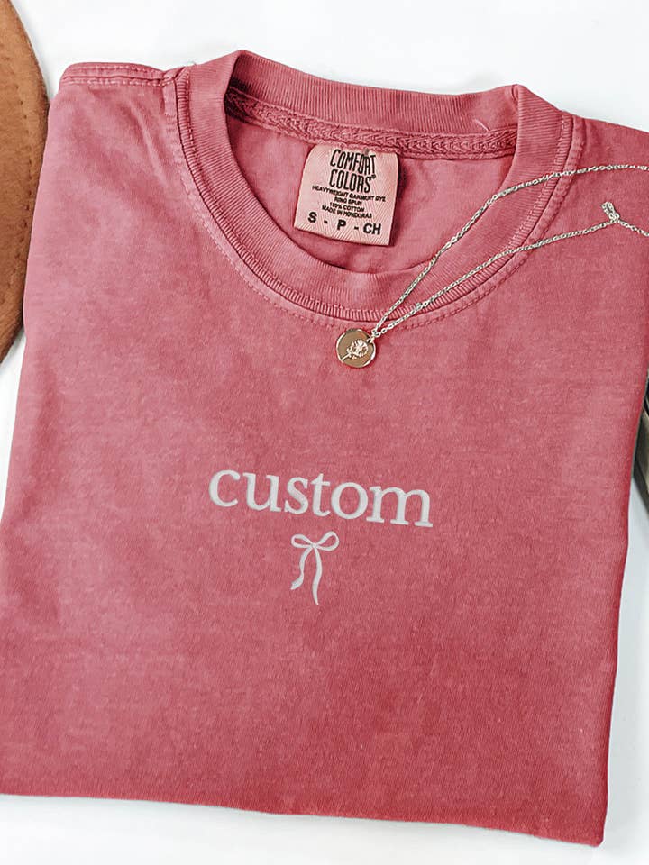 P E T I T R U E - Wholesale T-shirt (graphic) – women's - Embroidered Custom T-Shirts for Women Comfort Colors Bow3