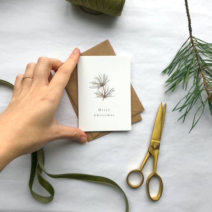 Annie Brougham Paper Goods. - Wholesale Christmas Card - Botanical Woodland Foliage Mini Christmas Card