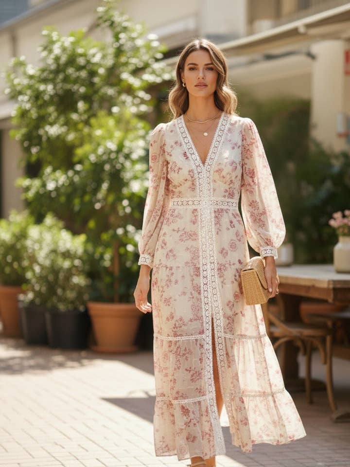 Robe longue Avril imprimé fleuri - 80957-7 pour la vente par CHOKLATE PARIS