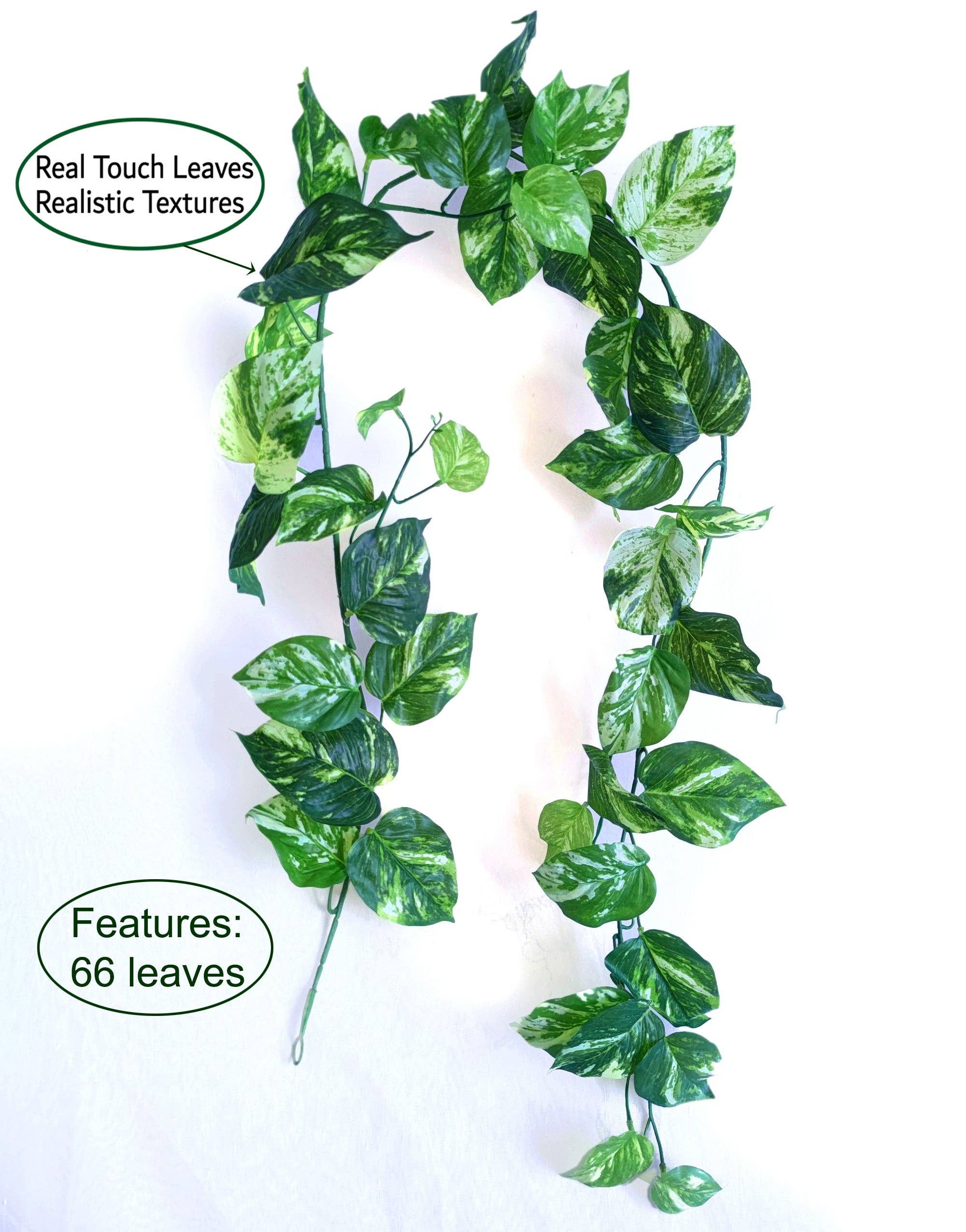 ES Essentials - Wholesale Artificial Flowers - Pothos Leaf Real Touch Garland 66" Marble1