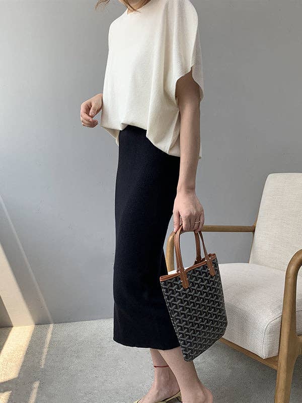 Sheer Trend – Großhandel Strickoberteil – Damen – Lose, einfarbige, schulterfreie Strickpullover-Pullover-Tops mit halben Ärmeln10