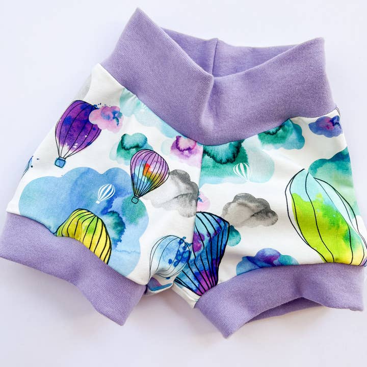 Hot Air Balloon Organic Shorts (Purple) for wholesale by My Mini Munch